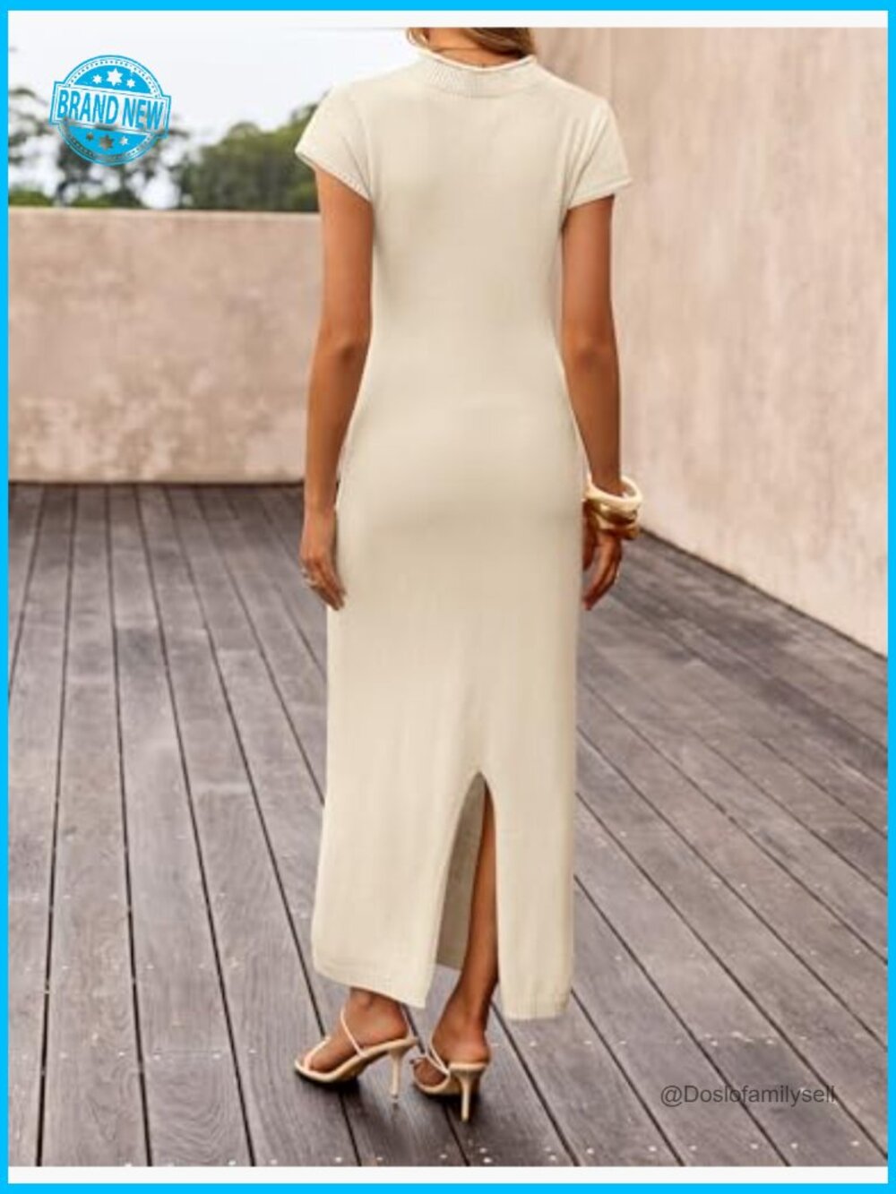 Bodycon Knit Maxi Dress Business Casual Crew Neck Slit Summer - Picture 5 of 7